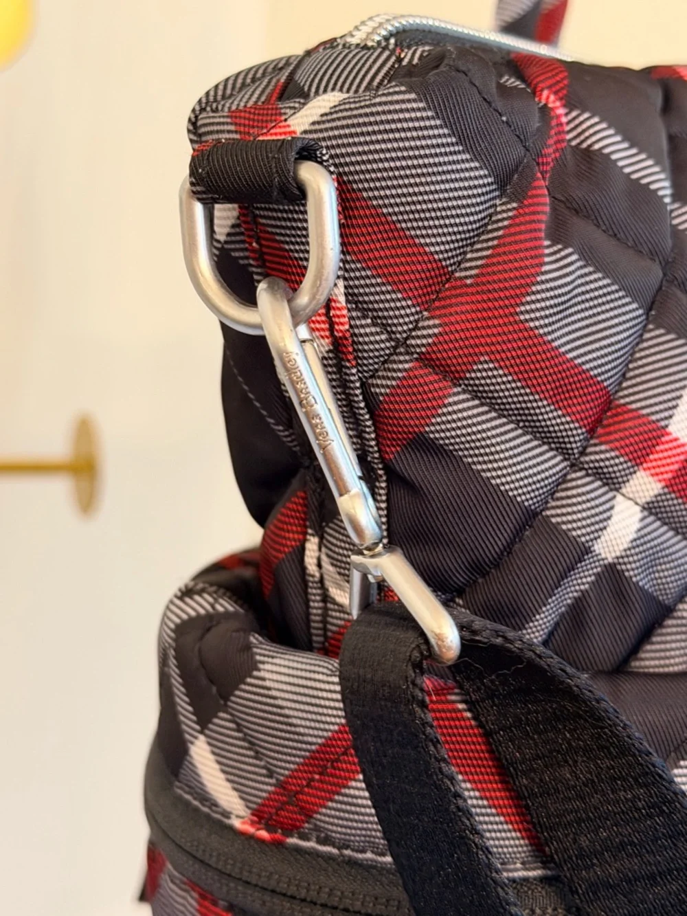 Vera Bradley Quilted Plaid Diaper Tote Bag - Black, Red & White Crossbody - Picture 5 of 13